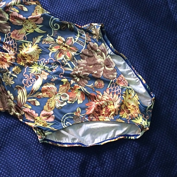 Pierre Cardin Blue Gold Print Bathing Suit VTG - Picture 3 of 8